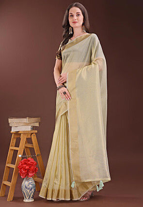 Woven Kota Doria Saree in Light Yellow