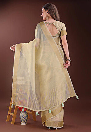 Woven Kota Doria Saree in Light Yellow