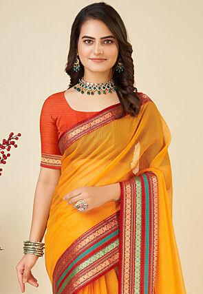 Woven Kota Doria Saree in Mustard