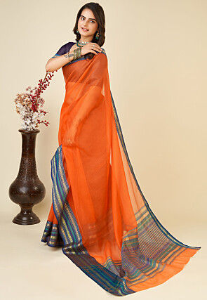 Woven Kota Doria Saree in Orange