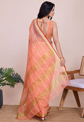 Woven Kota Doria Saree in Orange