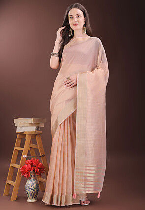 Woven Kota Doria Saree in Peach