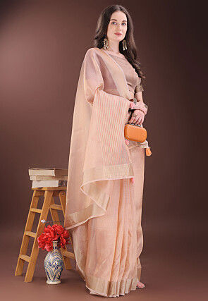 Woven Kota Doria Saree in Peach
