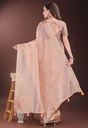 Woven Kota Doria Saree in Peach
