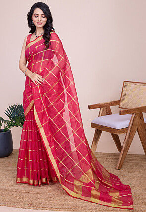 Woven Kota Doria Saree in Pink