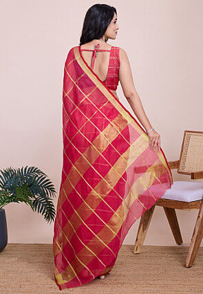 Woven Kota Doria Saree in Pink