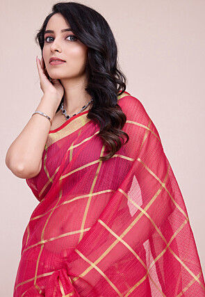 Woven Kota Doria Saree in Pink