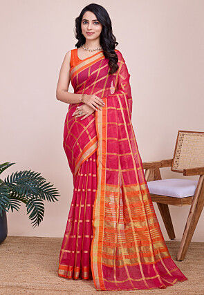 Woven Kota Doria Saree in Pink