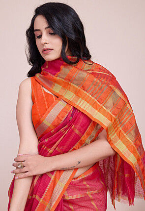 Woven Kota Doria Saree in Pink