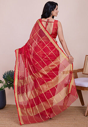 Woven Kota Doria Saree in Red