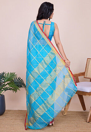 Woven Kota Doria Saree in Sky Blue