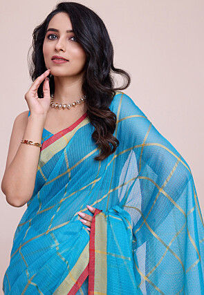 Woven Kota Doria Saree in Sky Blue