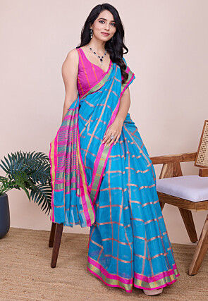 Woven Kota Doria Saree in Sky Blue