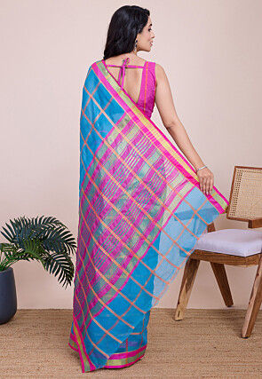 Woven Kota Doria Saree in Sky Blue