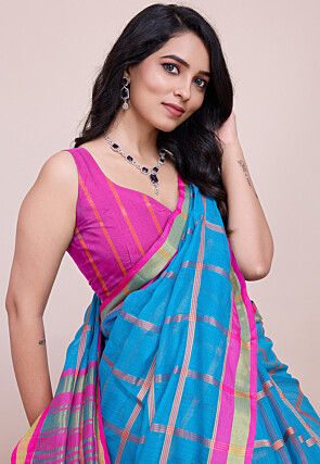 Woven Kota Doria Saree in Sky Blue