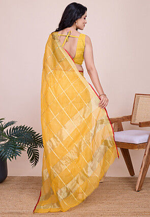 Woven Kota Doria Saree in Yellow