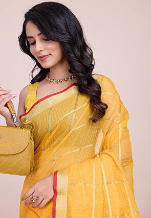 Woven Kota Doria Saree in Yellow