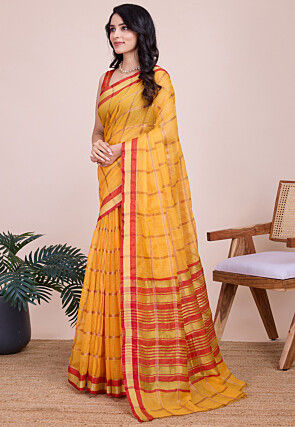 Woven Kota Doria Saree in Yellow