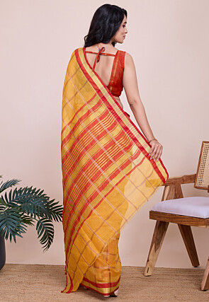 Woven Kota Doria Saree in Yellow