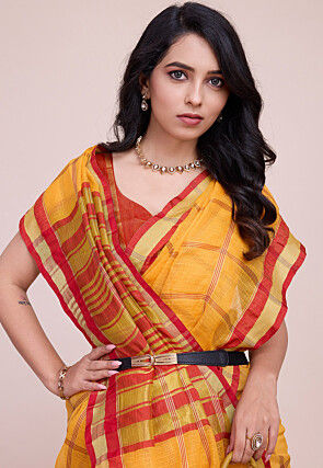 Woven Kota Doria Saree in Yellow