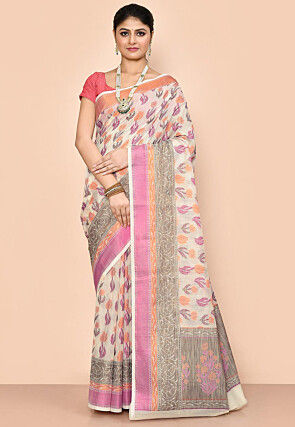 Woven Kota Silk Saree in Off White