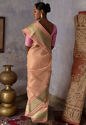 Woven Kota Silk Saree in Peach