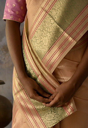 Woven Kota Silk Saree in Peach