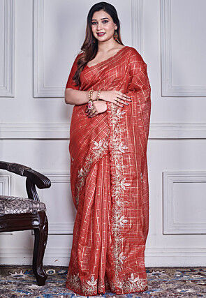 Woven Kota Silk Scalloped Saree in Red