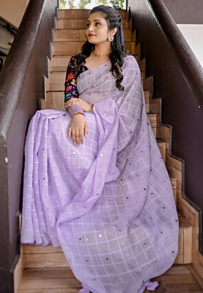 Woven Linen Coton Saree in Light Purple