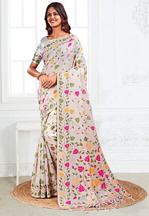 Woven Linen Cotton Saree in Baby Pink