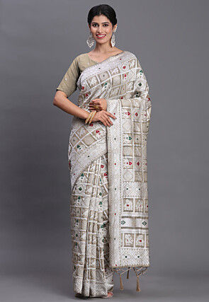 Woven Linen Cotton Saree in Beige