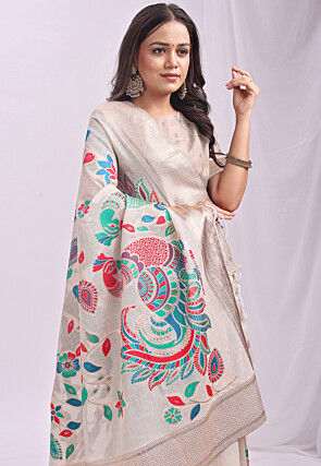 Woven Linen Cotton Saree in Cream