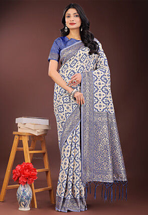 Woven Linen Cotton Saree in Cream