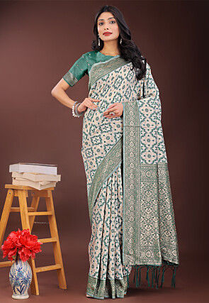 Woven Linen Cotton Saree in Cream