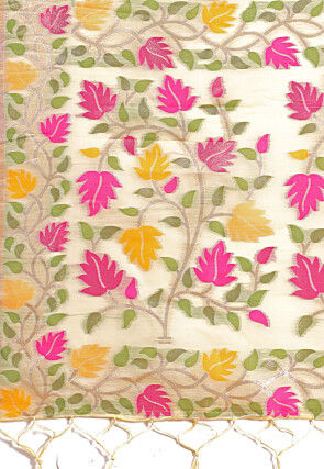 Woven Linen Cotton Saree in Cream