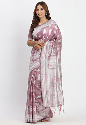 Woven Linen Cotton Saree in Dusty Purple