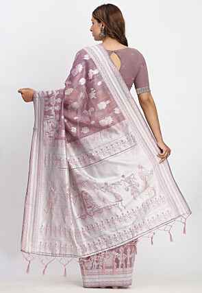 Woven Linen Cotton Saree in Dusty Purple