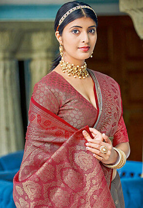 Woven Linen Cotton Saree in Grey