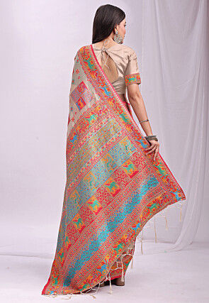 Woven Linen Cotton Saree in Light Beige