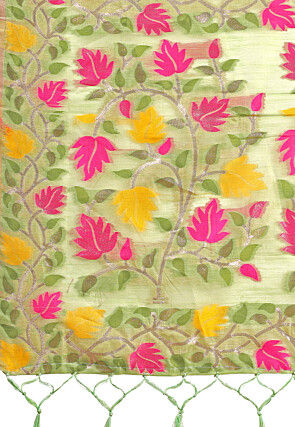 Woven Linen Cotton Saree in Light Green