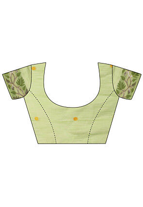 Woven Linen Cotton Saree in Light Green