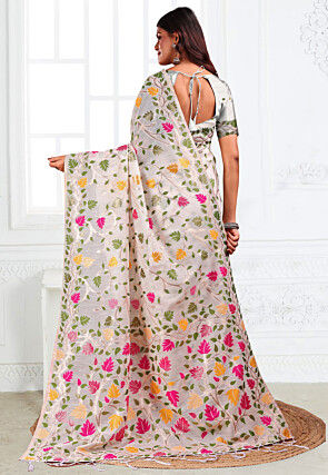 Woven Linen Cotton Saree in Off White