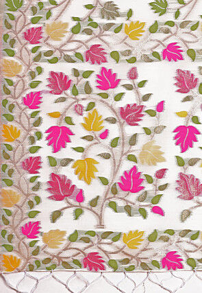 Woven Linen Cotton Saree in Off White