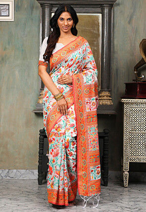 Woven Linen Cotton Saree in Off White