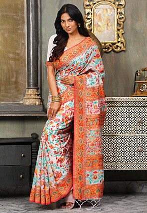 Woven Linen Cotton Saree in Off White