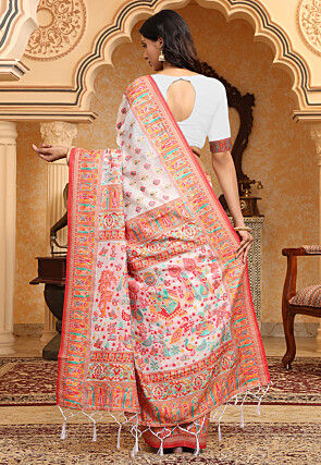 Woven Linen Cotton Saree in Off White