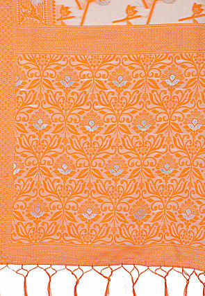 Woven Linen Cotton Saree in Orange