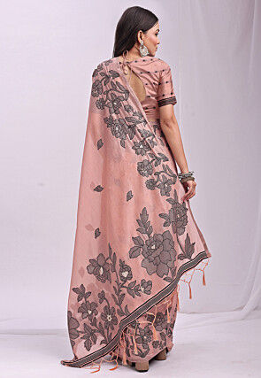 Woven Linen Cotton Saree in Peach