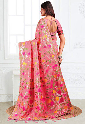 Woven Linen Cotton Saree in Pink
