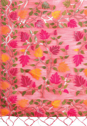 Woven Linen Cotton Saree in Pink